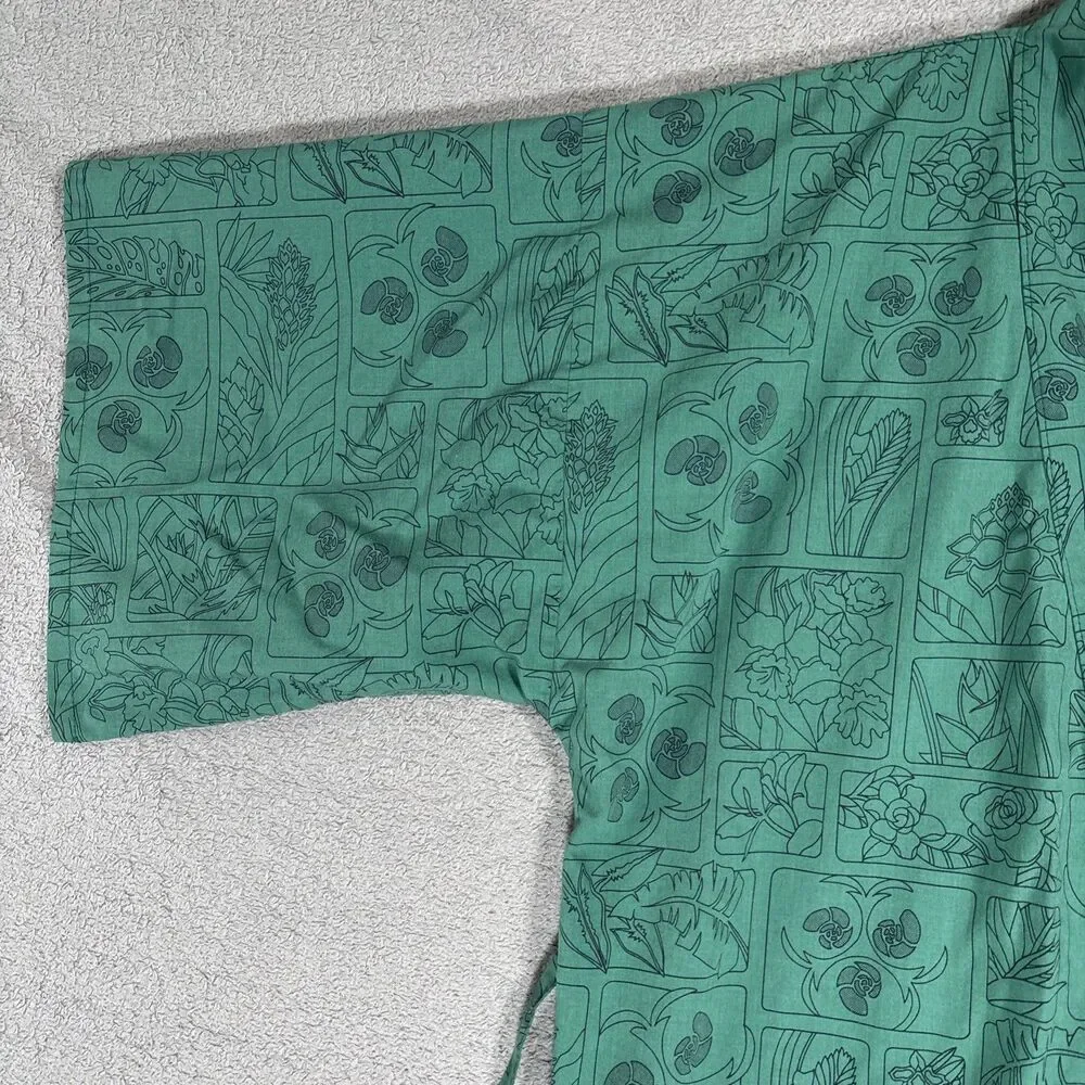 Vintage Women's‎ Emerald Green Kimono Robe Framed Botanical Patchwork Print MCM